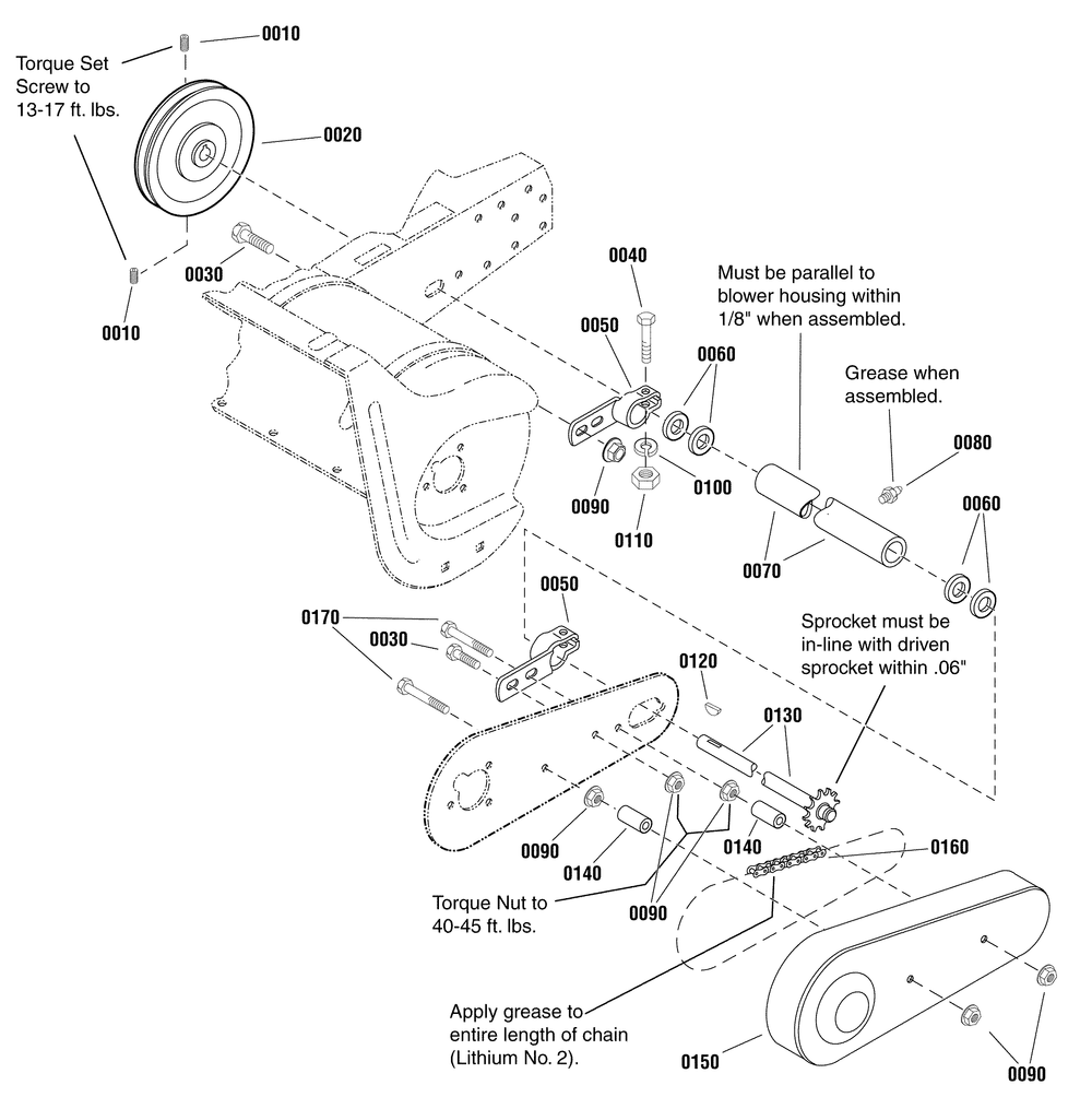 Drive Group Diagram and Parts List for 1695969  Briggs and Stratton Snow Blower